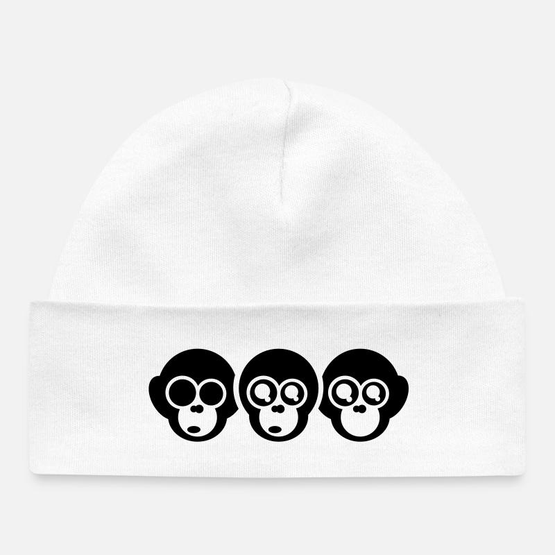 the three monkeys - Baby Organic Beanie - white