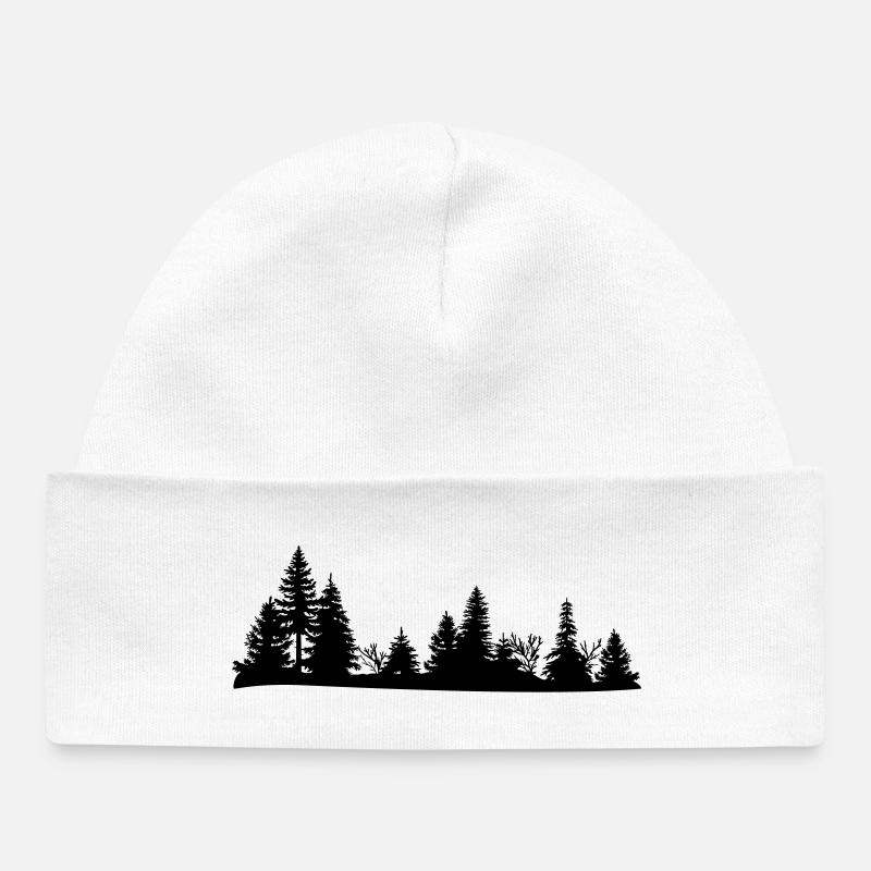 Silhouette noire d'une forêt - Bonnet bébé bio - blanc