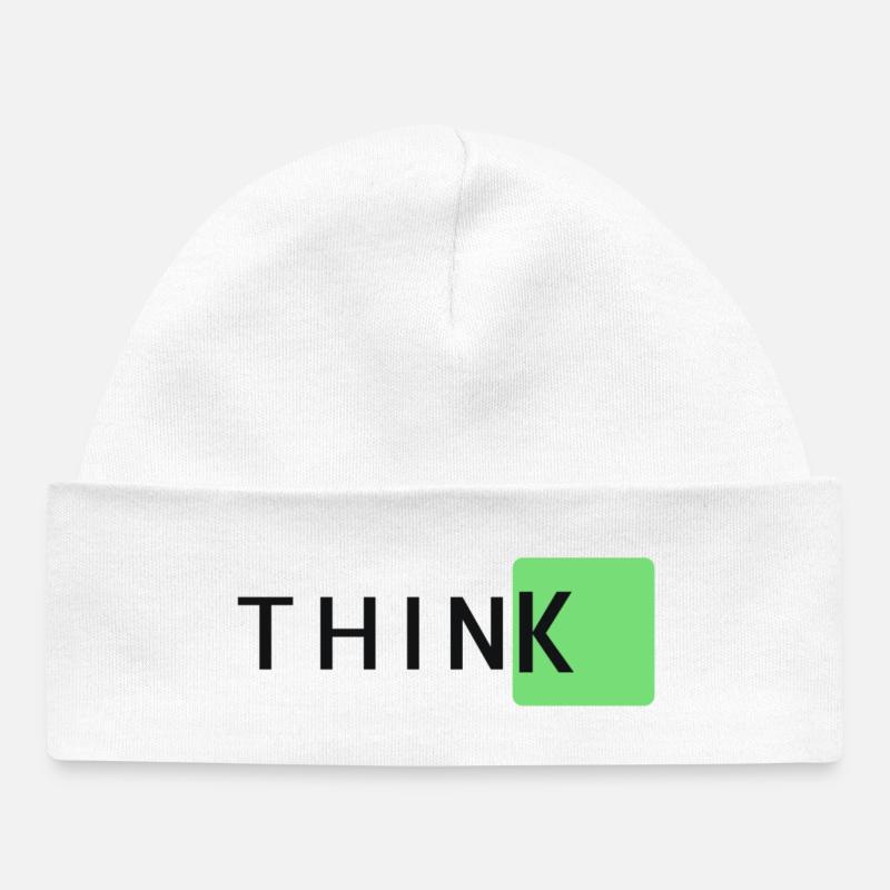 ThinkK Green Block Typo - Bonnet bébé bio - blanc