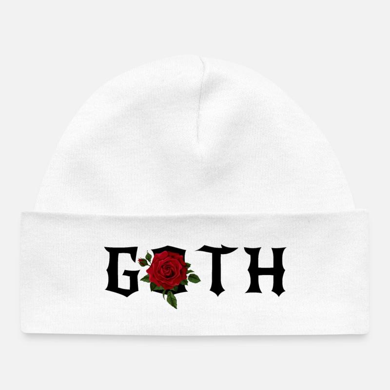 Goth Gothic Theme with a Red Rose - Baby Organic Beanie - white