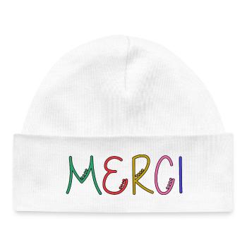 THANK YOU. THANKS. THANK YOU. ANNIVERSARY. BIRTH. - Baby Organic Beanie - white - Front