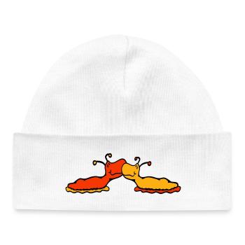 2 snails kiss two slugs couple love - Baby Organic Beanie - white - Front