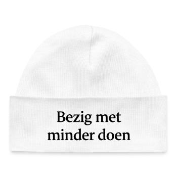 Faire moins – Conception de texte tendance - Bonnet bébé bio - blanc - Devant