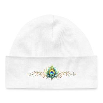 Ornement en plume de paon Bohème symétrique - Bonnet bébé bio - blanc - Devant