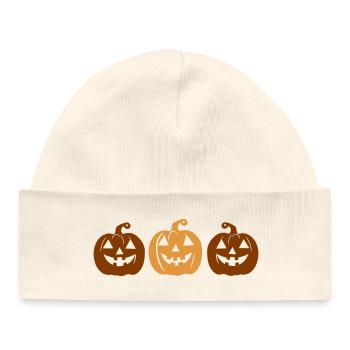 Drei Kürbis Halloween Motiv - Baby Organic Mütze - Weiß - Vorne