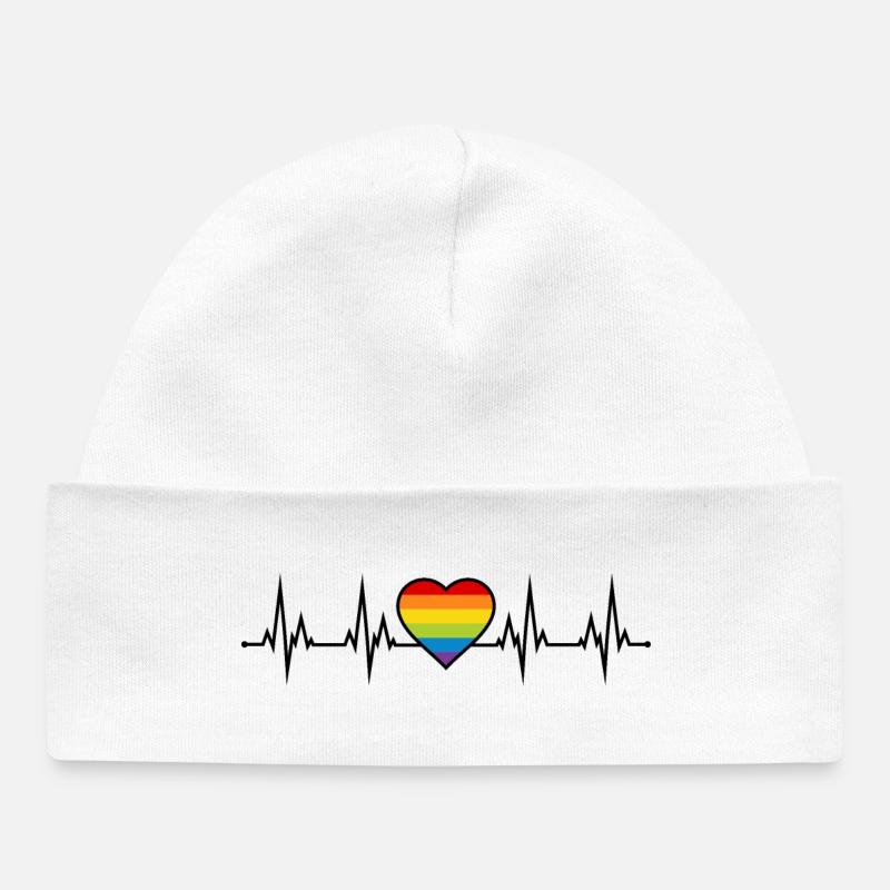 Regenbogen Herzschlag  - Baby Organic Mütze - Weiß