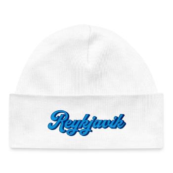 Reykjavik Blue Script Logo - Baby Organic Beanie - white - Front