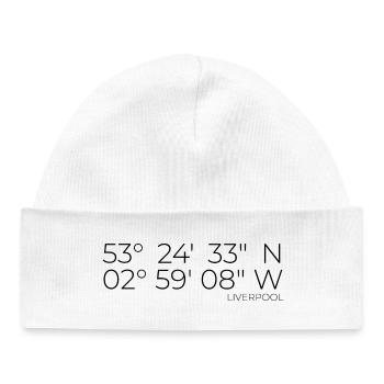 Coordinates: Liverpool, England - Baby Organic Beanie - white - Front