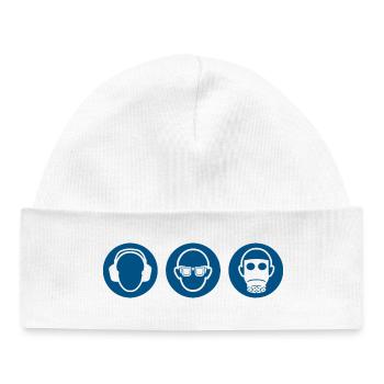 Trois singes - entendre, voir, ne rien dire - Bonnet bébé bio - blanc - Devant