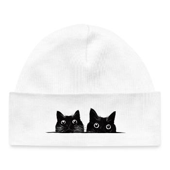 Deux chats noirs qui espionnent - Bonnet bébé bio - blanc - Devant