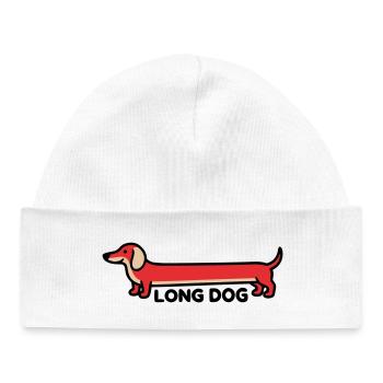 Un long chien teckel qui dit drôle - Bonnet bébé bio - blanc - Devant