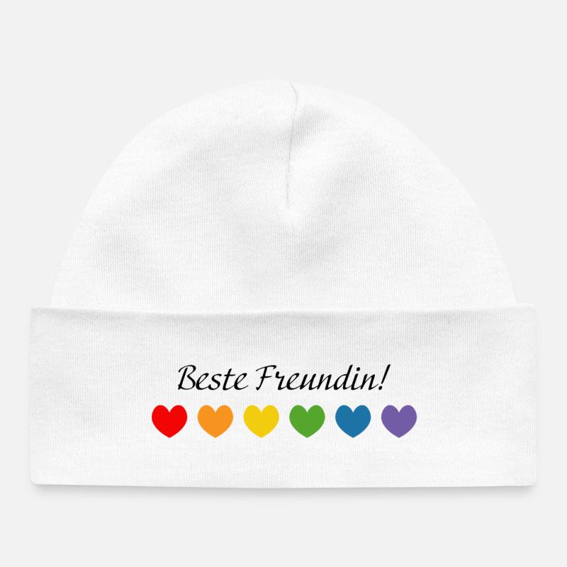 Regenbogenherzchen Beste Freundin - Baby Organic Mütze - Weiß