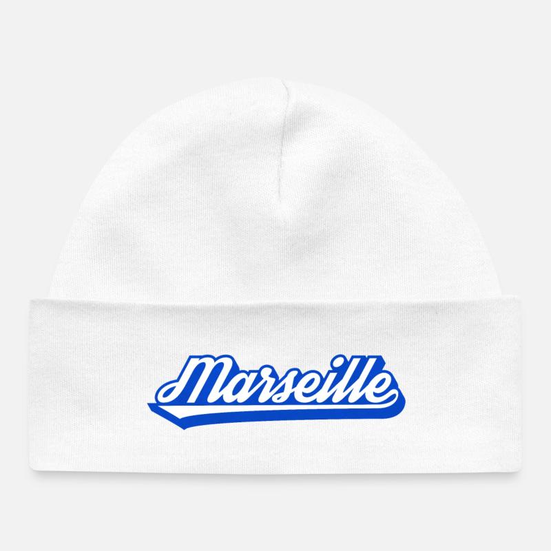 Marseille Rétro Blue Script - Bonnet bébé bio - blanc