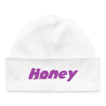 Illustration d'un essaim d'abeilles miel et vivant - Bonnet bébé bio - blanc - Devant