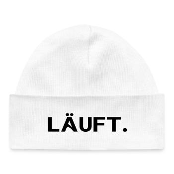 Läuft. Minimal Statement Spruch Trend Social - Baby Organic Mütze - Weiß - Vorne