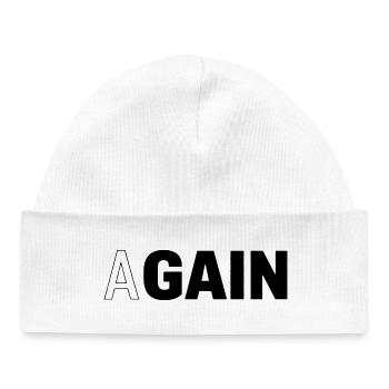 Hidden Gain — AGAIN Typography Motivational - Baby Organic Mütze - Weiß - Vorne