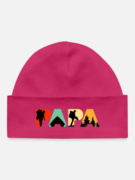 Papa Camping Hiking Retro Vintage Silhouette - Baby Organic Beanie - white