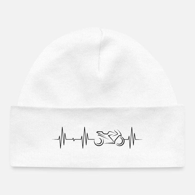 Symbole de moto de course Heartbeat - Bonnet bébé bio - blanc