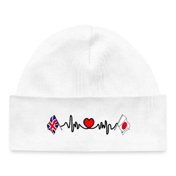 Cardio coeur avec drapeau de l’Angleterre et drapeau du Japon - Bonnet bébé bio - blanc - Devant