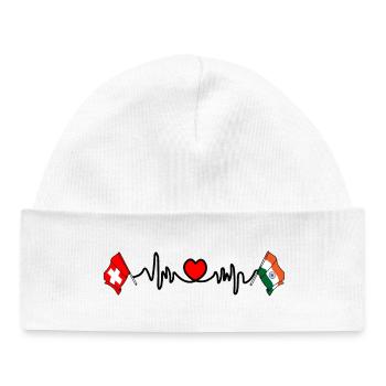Cardio coeur avec drapeau de la Suisse, drapeau de l’Inde - Bonnet bébé bio - blanc - Devant