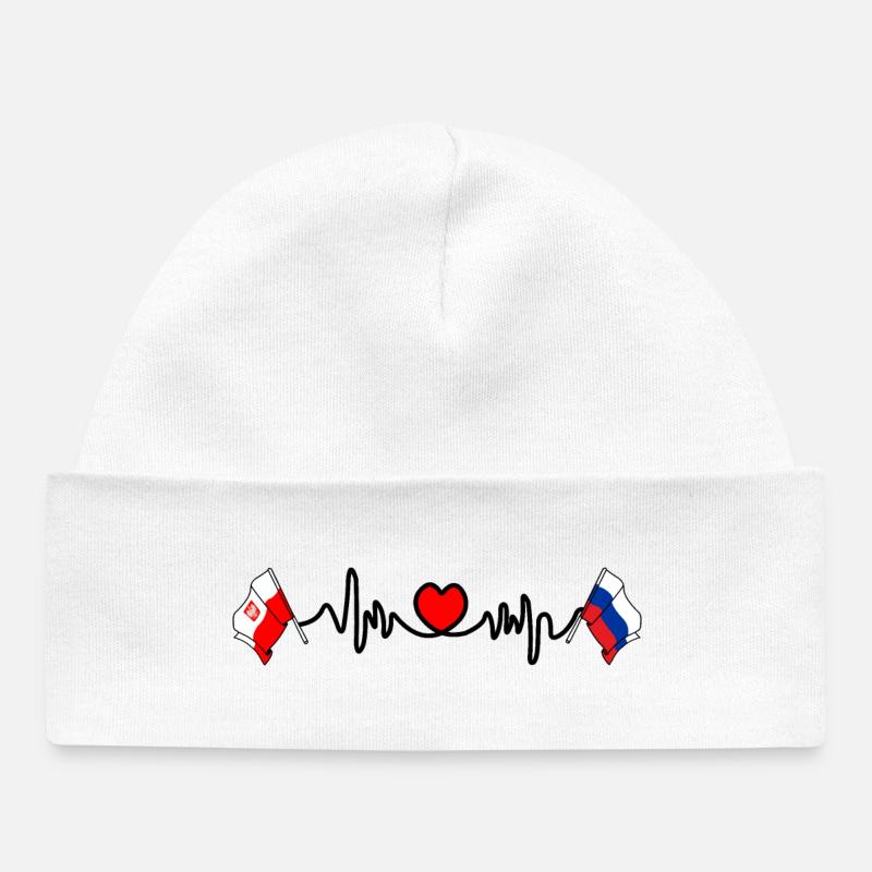 Cardio cardiaque Drapeau Pologne, Russie - Bonnet bébé bio - blanc