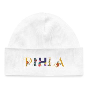 PIHLA name decorated with flowers - Baby Organic Beanie - white - Front