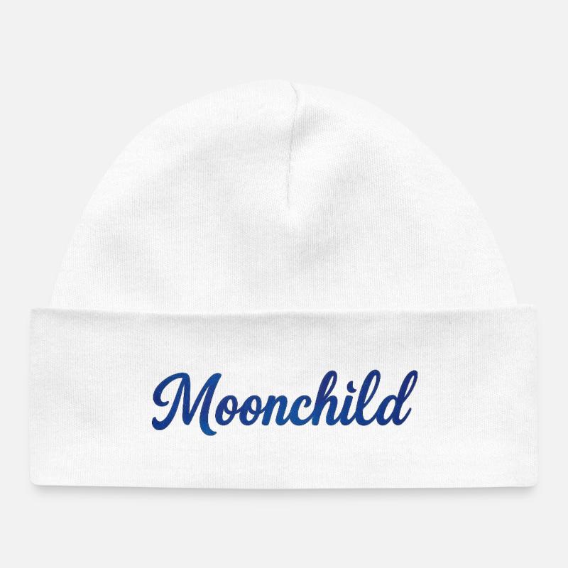 Moonchild Blau Script – Nachtstil - Baby Organic Mütze - Weiß