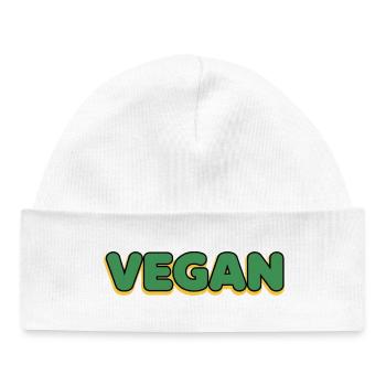 Vegan Typo Green Yellow Outline - Baby Organic Beanie - white - Front