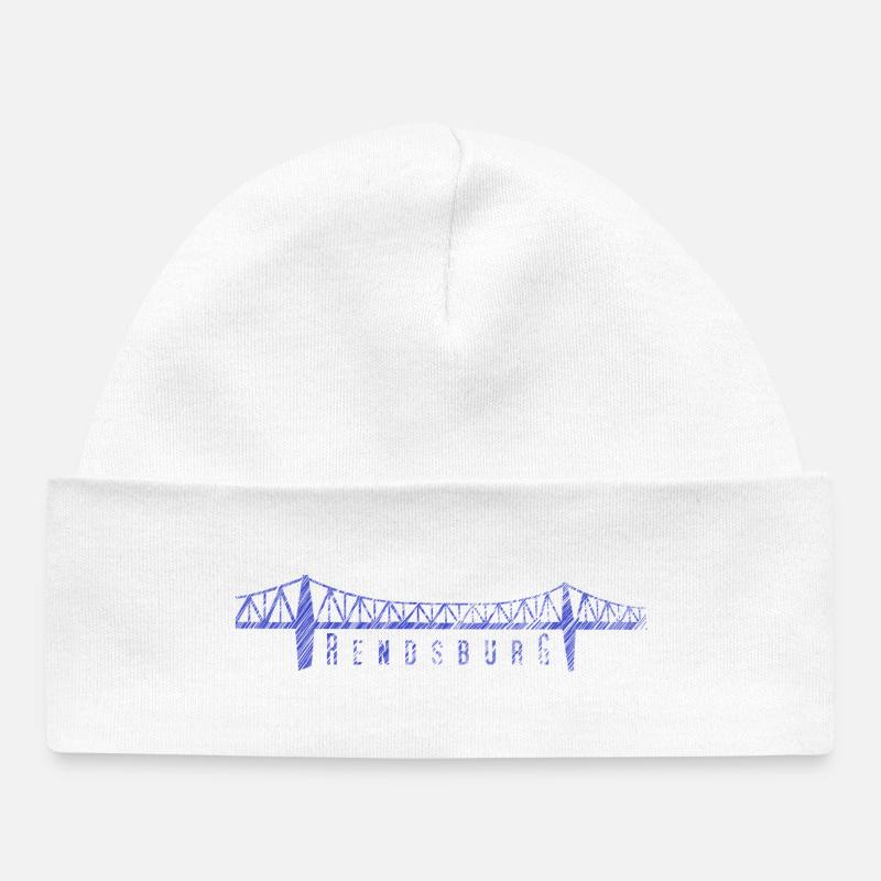Rendsburg High Bridge – Sketched Skyline - Baby Organic Beanie - white