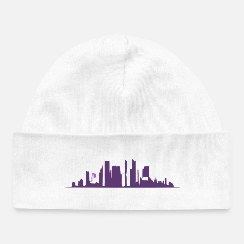 Silhouette urbaine en dégradation violette - Bonnet bébé bio - blanc