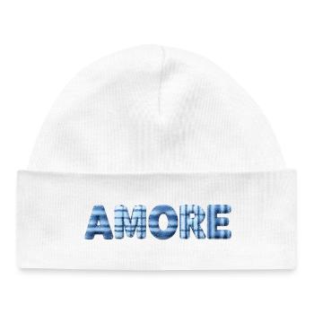 Amore Eisblau Schriftzug Patchwork Trend - Baby Organic Beanie - white - Front