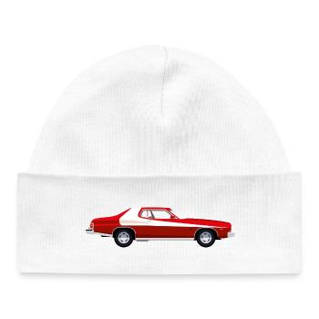 Voiture americaine rétro rouge  - Bonnet bébé bio - blanc - Devant