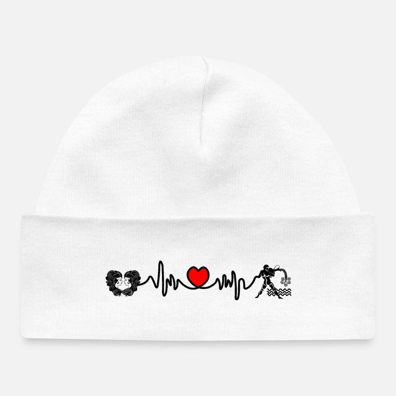 Fréquence cardiaque cardio Gémeaux Verseau - Bonnet bébé bio - blanc