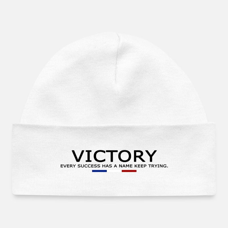 Victory EVERY SUCCESS HAS A NAME KEEP TRYING - Bonnet bébé bio - blanc