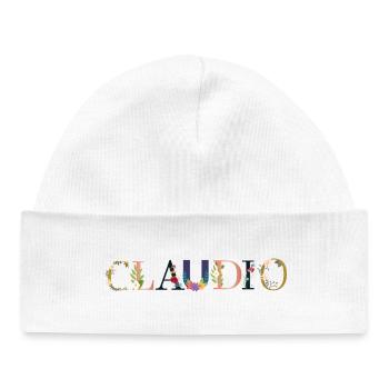 CLAUDIO Name adorned with flowers - Baby Organic Beanie - white - Front