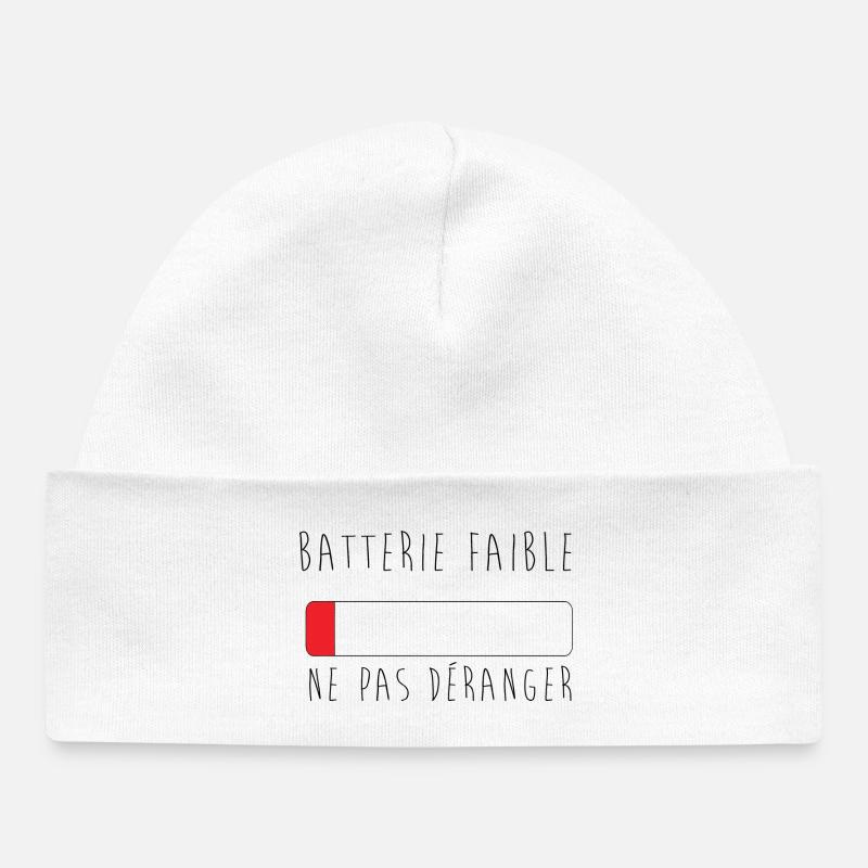 batterie faible, ne pas déranger - Bonnet bébé bio - blanc