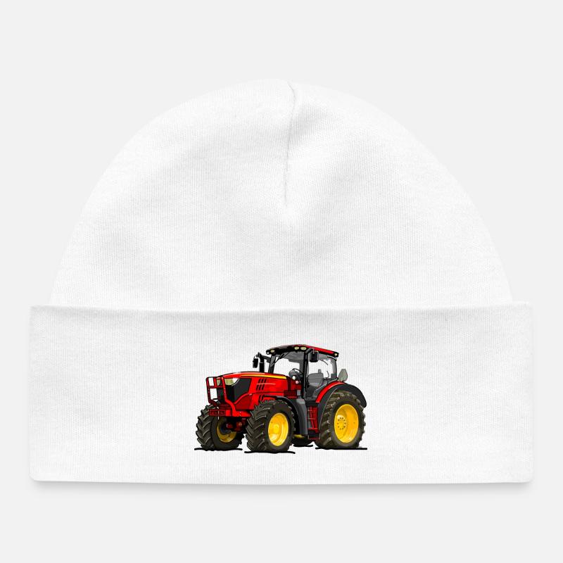 Tracteur rouge - Bonnet bébé bio - blanc