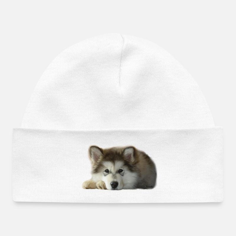 Chiot malamute Maia - Bonnet bébé bio - blanc