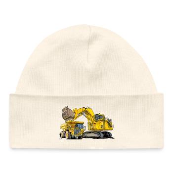 Monster Excavator with Truck - Baby Organic Beanie - white - Front
