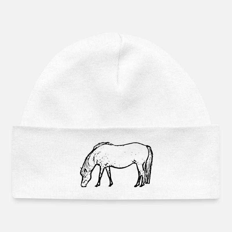 Cheval noir - Bonnet bébé bio - blanc