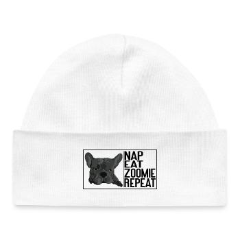 Nap Eat Zoomie Repeat – Bouledogue français - Bonnet bébé bio - blanc - Devant