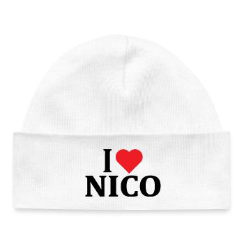 T-Shirt Ich liebe Nico T-Shirt Geschenkidee - Baby Organic Mütze - Weiß - Vorne