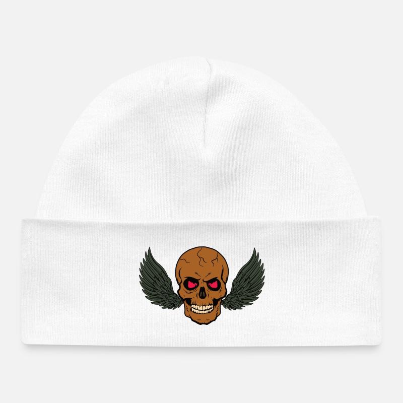 Crâne squelettique avec des ailes. - Bonnet bébé bio - blanc
