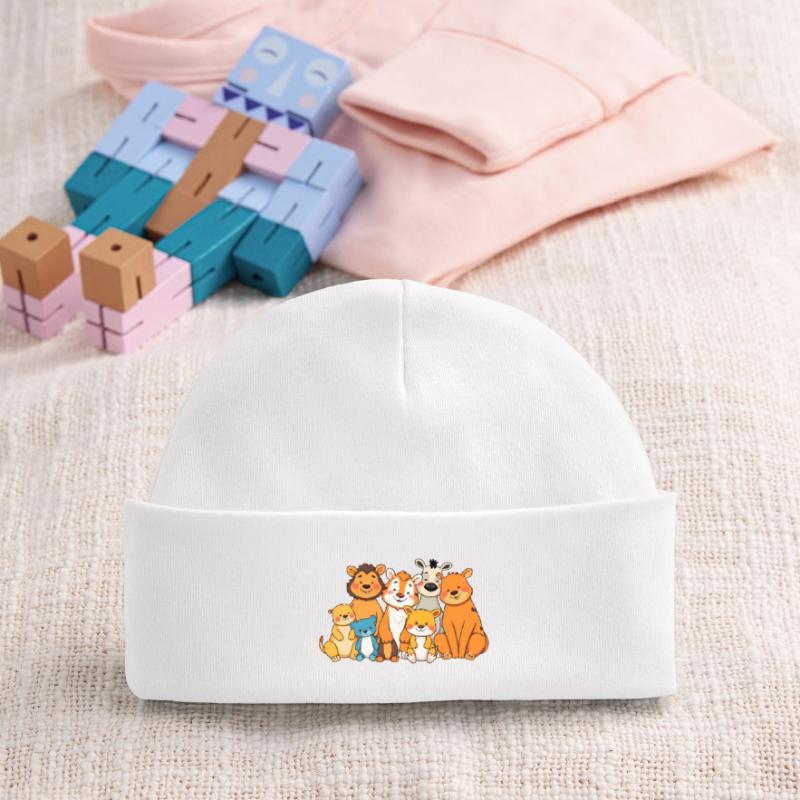 Conception ludique de bande dessinée de famille d’animaux Bonnet bébé bio