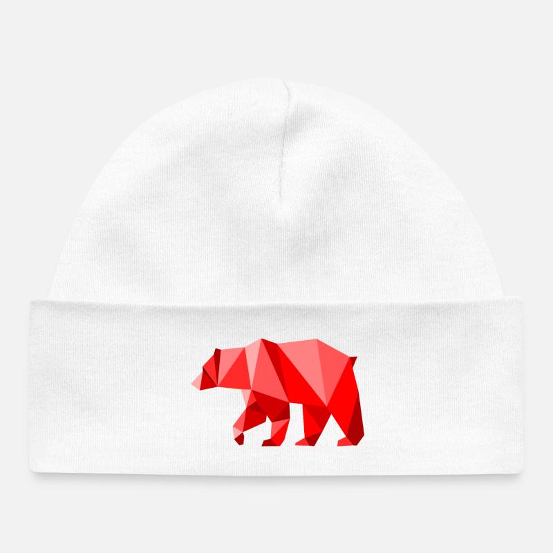 ours lowpoly rouge - Bonnet bébé bio - blanc