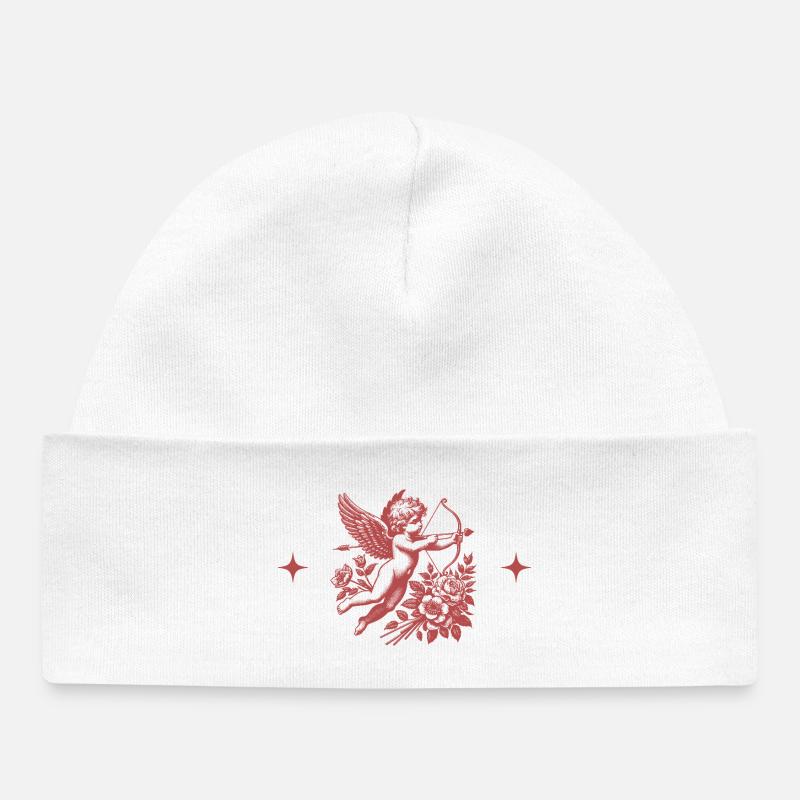 Cupid Floral Bow - Baby Organic Beanie - white