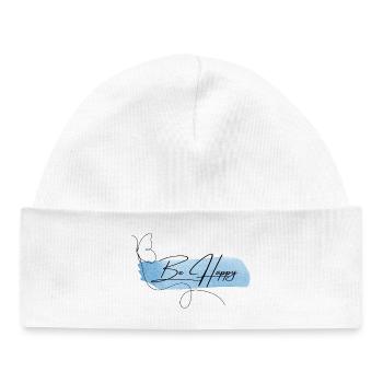 Soyez heureux - Police aquarelle élégante - Bonnet bébé bio - blanc - Devant