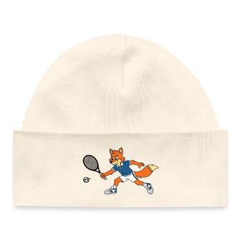 Fox Jannik Mascot playing tennis  - Baby Organic Beanie - white - Front