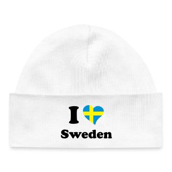 I love Sweden - J'aime la Suède - Bonnet bébé bio - blanc - Devant