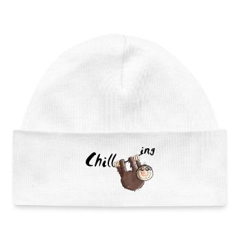"Chill out" - la paresse - se prélasser - bande - Bonnet bébé bio - blanc - Devant
